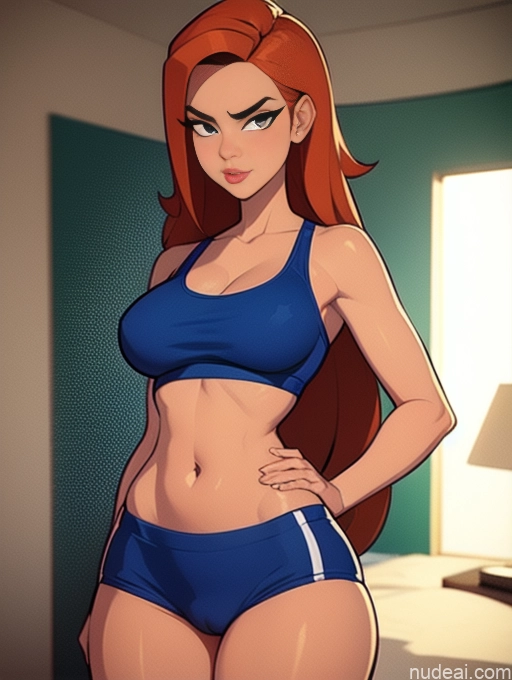 related ai porn images free for Woman Beautiful Tall Perfect Body 20s Serious Seductive Ginger Long Hair Dutch Bedroom Sports Bra Short Shorts Create An Open Vagina