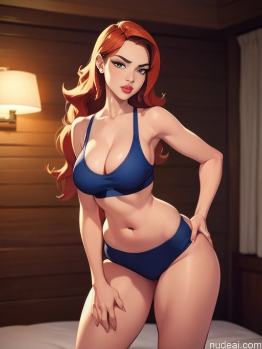 related ai porn images free for Woman Beautiful Tall Perfect Body Long Hair 20s Serious Seductive Ginger Dutch Bedroom Short Shorts Sports Bra Pet Play