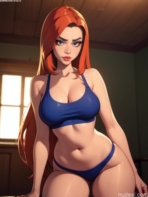 related ai porn images free for Woman Beautiful Tall Perfect Body Long Hair 20s Serious Seductive Ginger Dutch Bedroom Short Shorts Sports Bra Pet Play