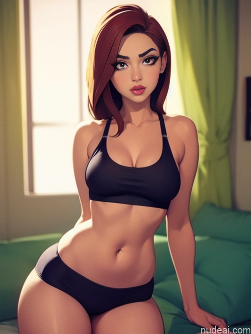 related ai porn images free for Woman Beautiful Tall Perfect Body Long Hair 20s Serious Seductive Ginger Dutch Bedroom Short Shorts Sports Bra Pet Play