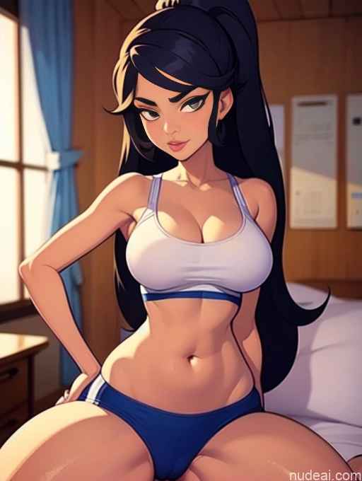 related ai porn images free for Woman Beautiful Tall Perfect Body Long Hair 20s Serious Seductive Ginger Dutch Bedroom Short Shorts Sports Bra Gaming