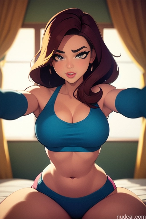 related ai porn images free for Woman Beautiful Tall Perfect Body Long Hair 20s Serious Seductive Ginger Dutch Bedroom Short Shorts Sports Bra