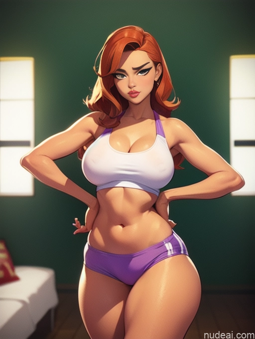 related ai porn images free for Woman Beautiful Tall Perfect Body Long Hair 20s Serious Seductive Ginger Dutch Bedroom Short Shorts Sports Bra