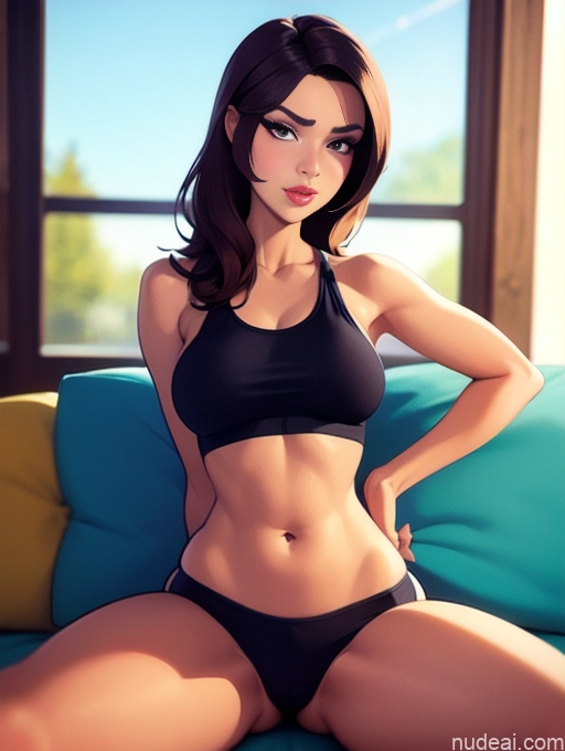 related ai porn images free for Woman Beautiful Tall Perfect Body Long Hair 20s Serious Seductive Ginger Dutch Bedroom Spreading Legs Short Shorts Sports Bra