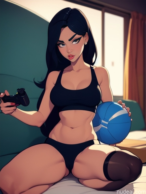 related ai porn images free for Woman Beautiful Tall Perfect Body Long Hair 20s Serious Seductive Ginger Dutch Bedroom Gaming Short Shorts Sports Bra