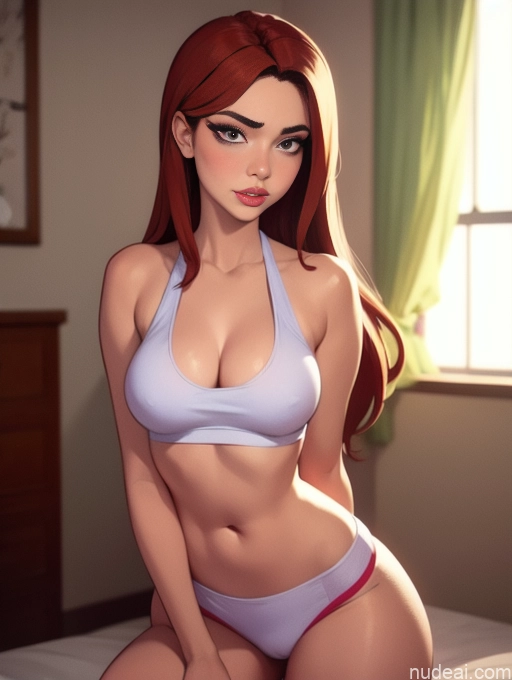 related ai porn images free for Woman Beautiful Tall Perfect Body Long Hair 20s Serious Seductive Ginger Dutch Bedroom Short Shorts Sports Bra Pet Play Sexy Face