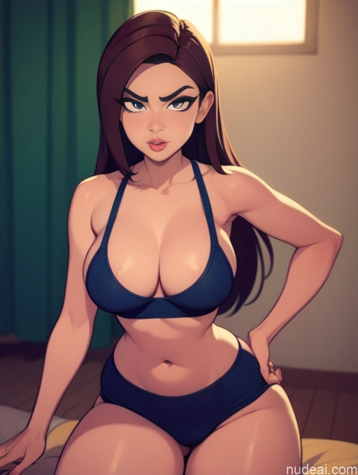 related ai porn images free for Woman Beautiful Tall Perfect Body Long Hair 20s Serious Seductive Ginger Dutch Bedroom Short Shorts Sports Bra Pet Play