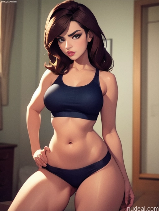 related ai porn images free for Woman Beautiful Tall Perfect Body Long Hair 20s Serious Seductive Ginger Dutch Bedroom Short Shorts Sports Bra Pet Play