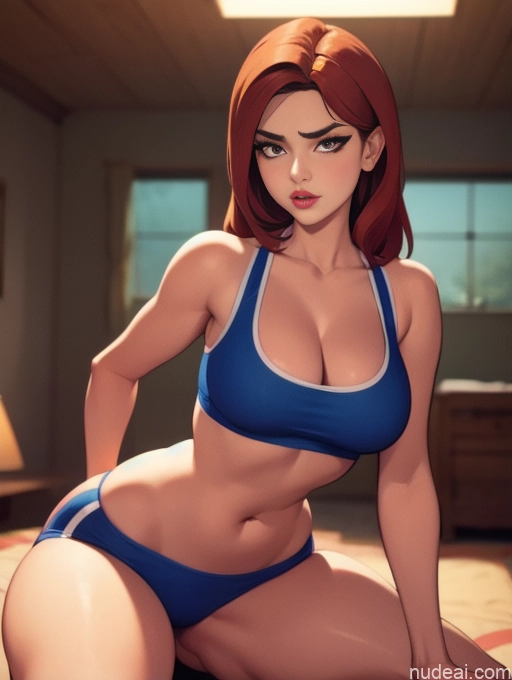 related ai porn images free for Woman Beautiful Tall Perfect Body Long Hair 20s Serious Seductive Ginger Dutch Bedroom Short Shorts Sports Bra Pet Play