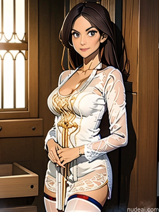 Busty Pubic Hair Tanned Skin Dark Skin Oiled Body Close-up View Yatsen, White Dress, White Thighhighs, Short Dress No Panties? Huge Tits, Hard Nipples Balinese Kebaya
