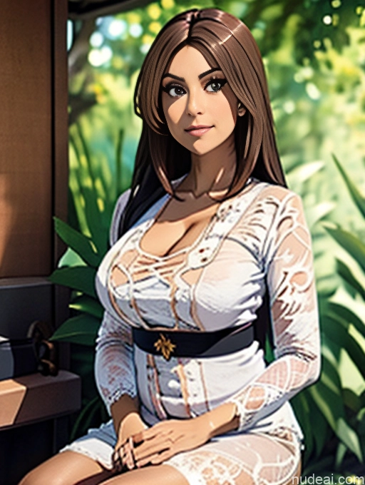 Busty Pubic Hair Tanned Skin Dark Skin Oiled Body Close-up View Yatsen, White Dress, White Thighhighs, Short Dress No Panties? Huge Tits, Hard Nipples Balinese Kebaya