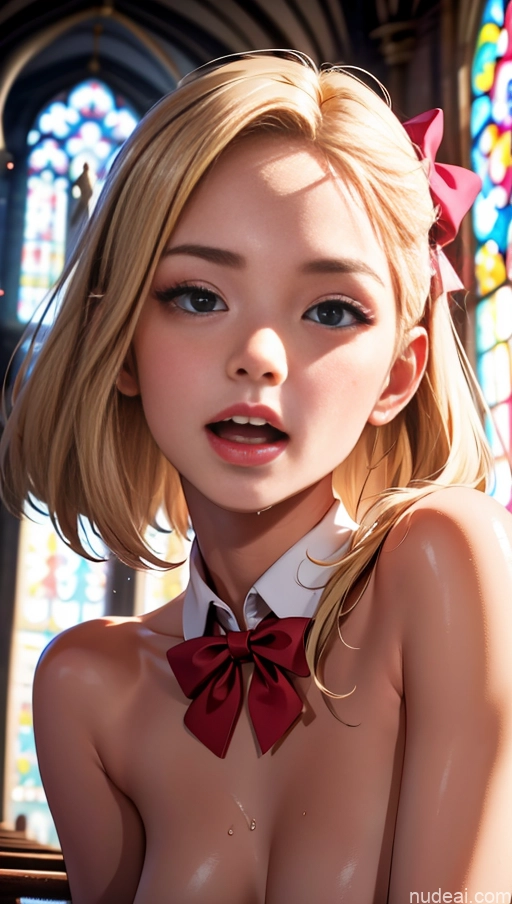 related ai porn images free for Woman One Beautiful Skinny 18 Blonde Long Hair French Church Front View Nude Ahegao Blowjob Bows Detailed Laughing Fairer Skin Oiled Body Bow Tie Happy