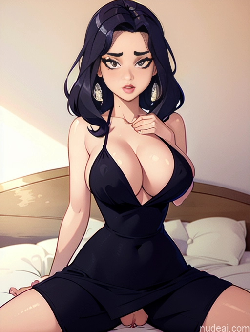 related ai porn images free for Miss Universe Model One Busty Beautiful 30s Black Hair Messy Bedroom Deep V-Neck Dress Cleavage Perfect Body Hourglass Close-up View Straddling