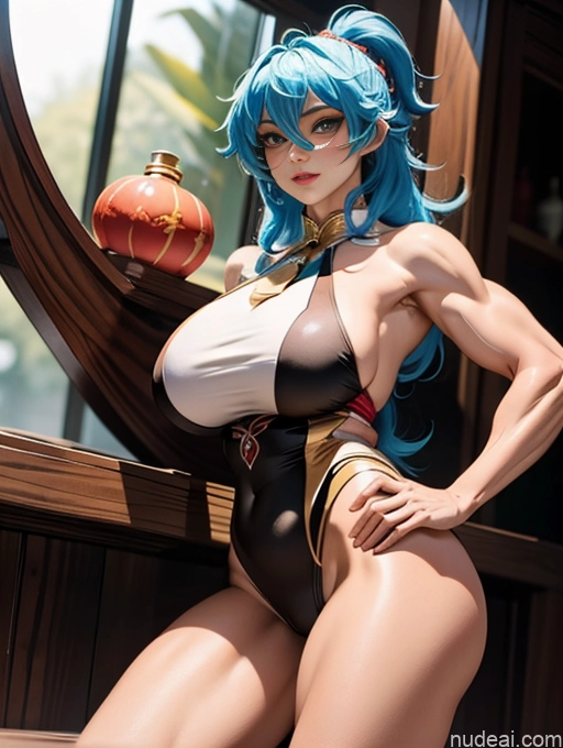Bodybuilder Huge Boobs Beautiful Muscular Abs Thick Big Hips Tall 30s Asian Detailed Ganyu: Genshin Impact Cosplayers