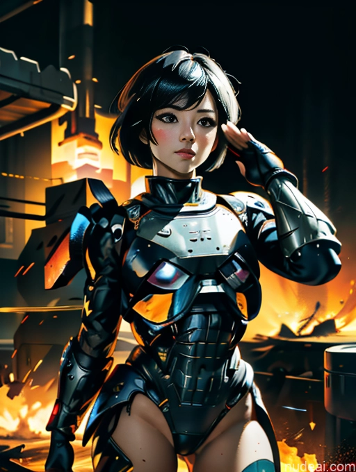 Short Hair Japanese EdgHalo_armor, Power Armor, Wearing EdgHalo_armor, Transparent Bunny Suit Bodybuilder Salute Battlefield