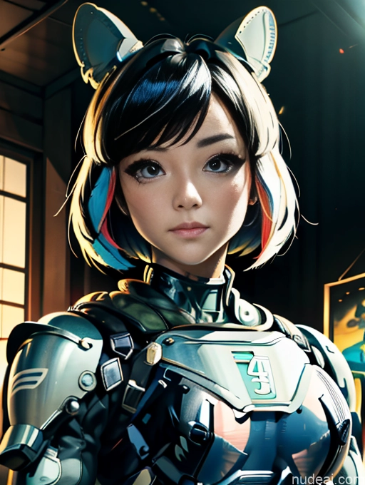 Short Hair Japanese EdgHalo_armor, Power Armor, Wearing EdgHalo_armor, Transparent Bunny Suit Bodybuilder Salute