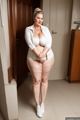 Milf Lipstick Thick Chubby Big Hips Big Ass Fairer Skin Cleavage Huge Boobs 80s Jacket Short Shorts Hair Bun