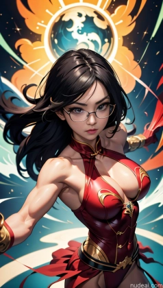 Perfect Boobs Muscular Abs Chinese Japanese Korean Bodybuilder Glasses Tailcoat Powering Up Busty Dynamic View